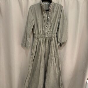 Zara Light Olive Green Long Sleeve Shirt Dress